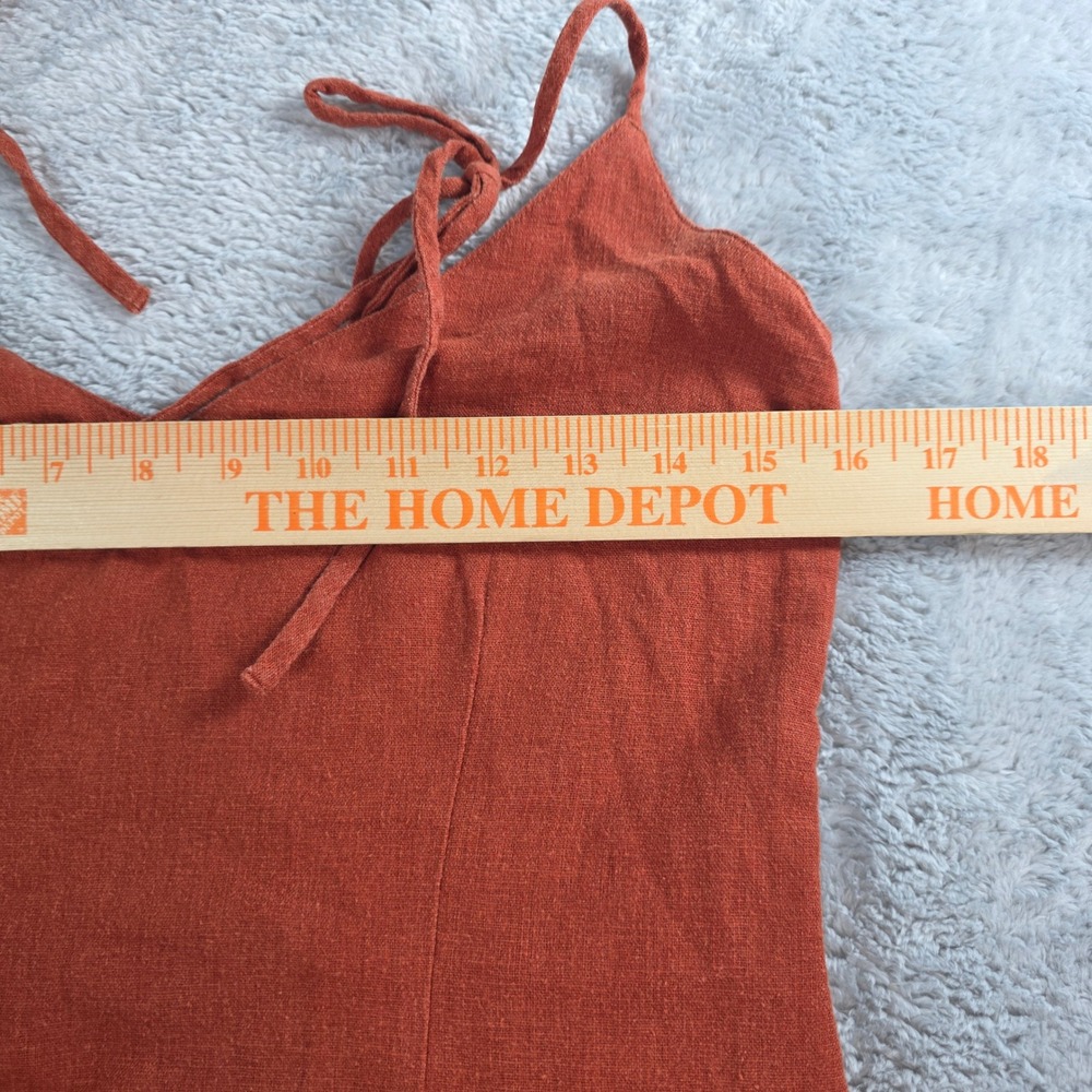 Abercrombie & Fitch Women Med Terracotta Linen Blend Midi Dress Slit Tie Strap - Picture 7 of 9